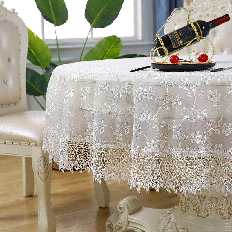 Obbty European Linen Round Lace Tablecloth, Dining Table Cover, Coffee Table, Living Room Decor, Embroidered Cloth