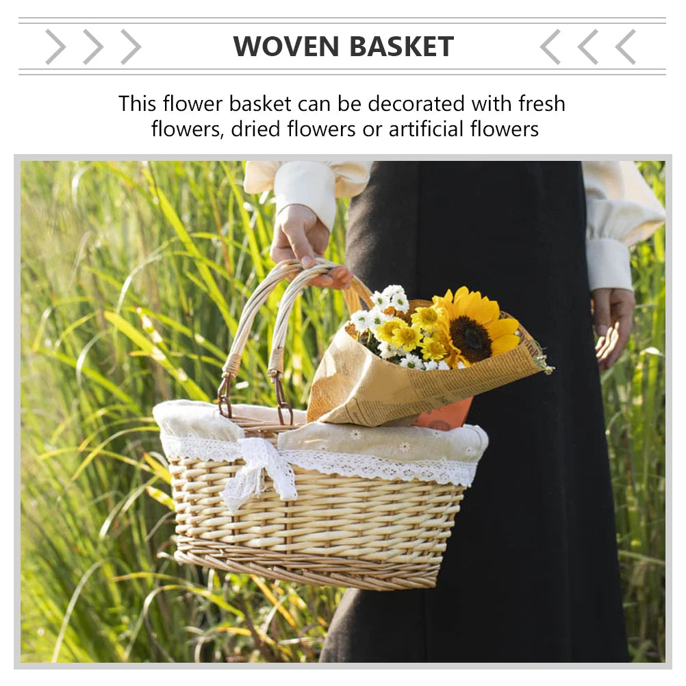 Obbty Picnic Basket Wedding Ceremony Decorations Woven Willow Wicker Flower Hanging Candy Child