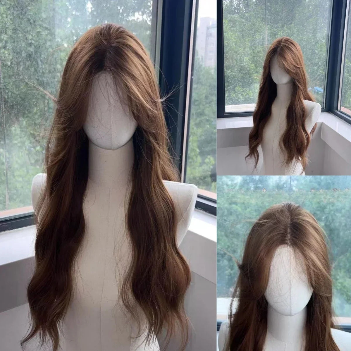 Obbty Wigs for Women Brown Long Curly Hair Big Wave Wig Natural Curls Headband Lolita Wig Heat Resistant Cosplay Synthetic