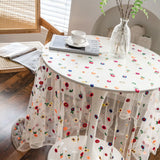 Obbty Christmas Transparent Lace Tablecloth White Rectangular Colorful Embroidered Flower Table Cloth Cover for Home Party Supplies