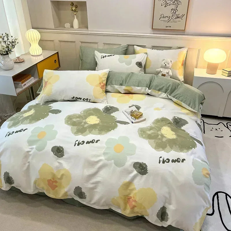 Obbty High-quality Home Pure Cotton Bedding Set 100% Cotton Skin-friendly Queen Duvet Cover Set with Sheets Comforter Cover Pillowcase