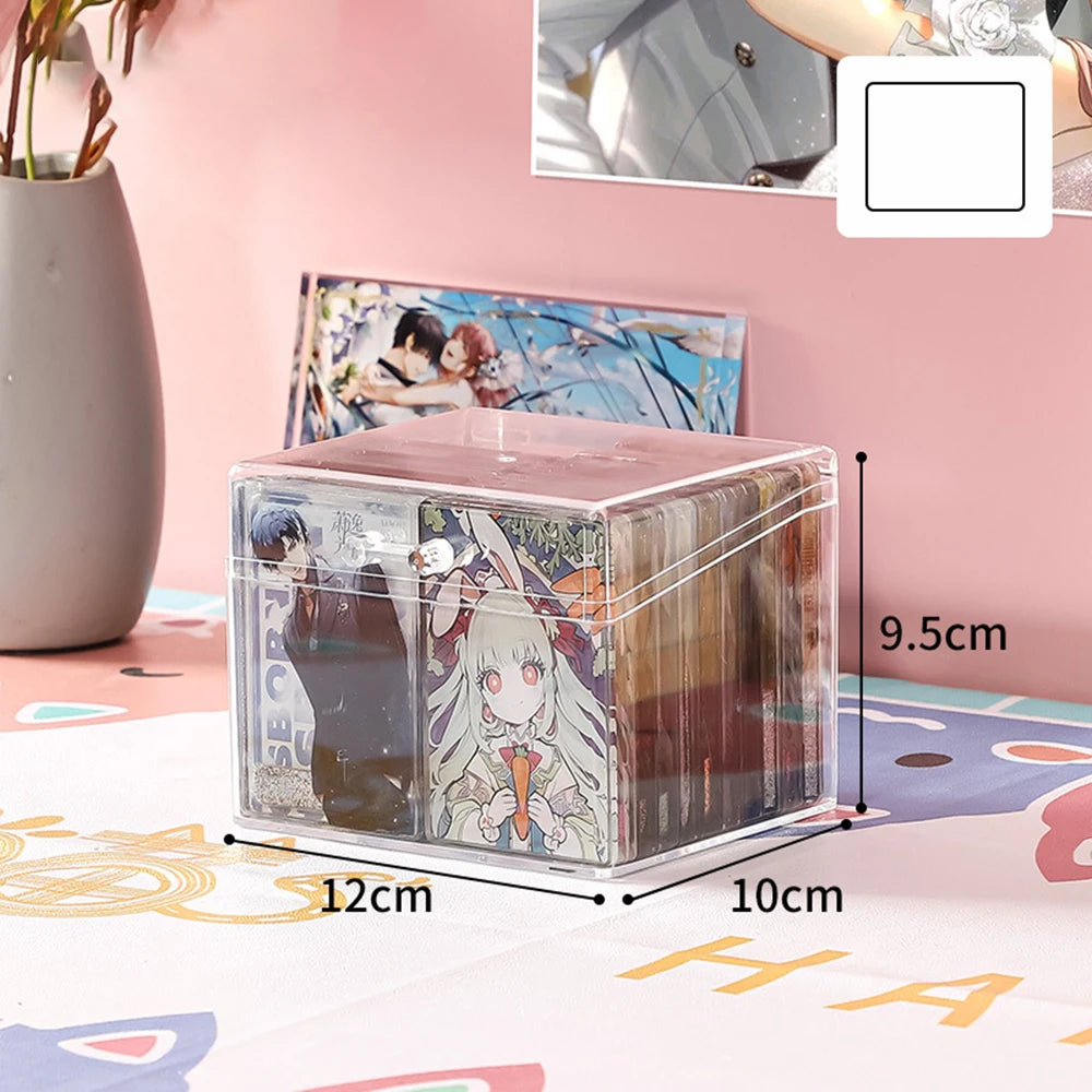 Obbty Kpop Photocard Storage Box Transparent Acrylic Photo Card Organizer Compartment Flip Box Card Case Protector Container Korean