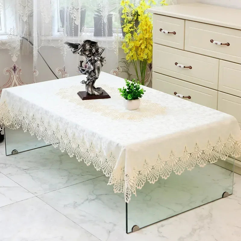 Obbty Fashion Coffee Table Cloth European Lace Tablecloth Rectangular Dining Table Cloths Cover over Embroidery Table Towel