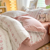 Obbty Rural Style Bedding Set Fresh Floral Four Piece Set  Girl Heart  Double-layer Gauze   New Meeting Duvet Cover