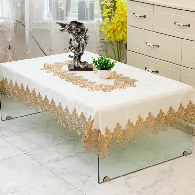 Obbty Fashion Coffee Table Cloth European Lace Tablecloth Rectangular Dining Table Cloths Cover over Embroidery Table Towel