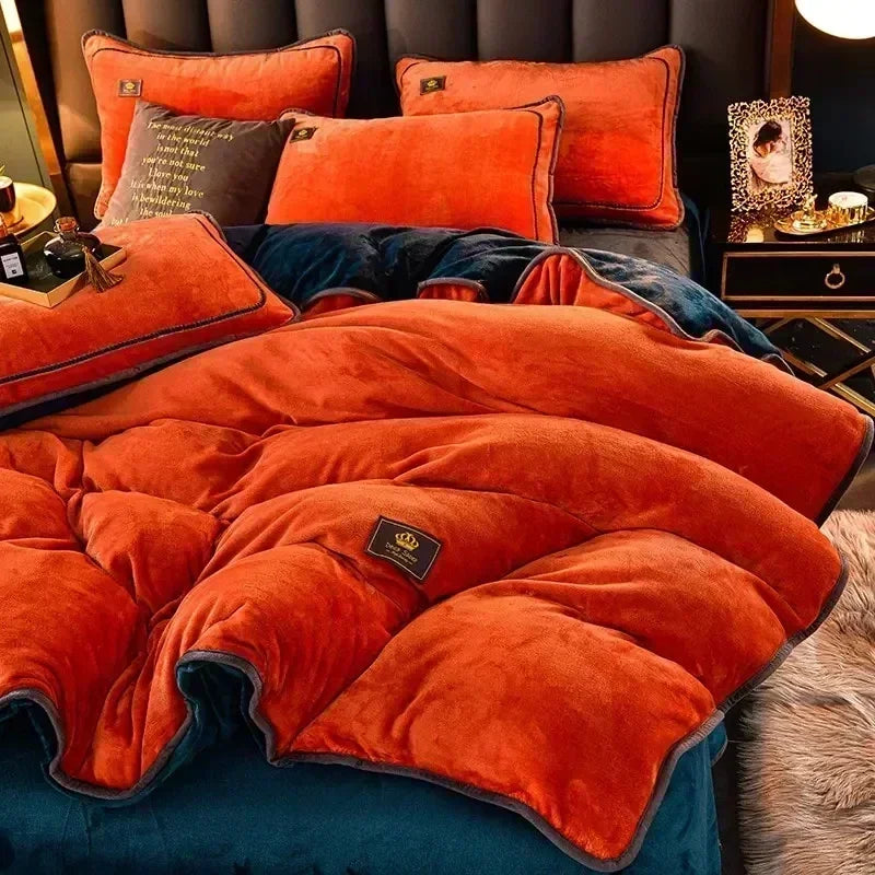 Obbty Luxury Milk Velvet Ultra-thick Warm Bedding Set for Winter Warmth Skin-friendly Duvet Cover Set King Antistatic Quilt Cover Sets