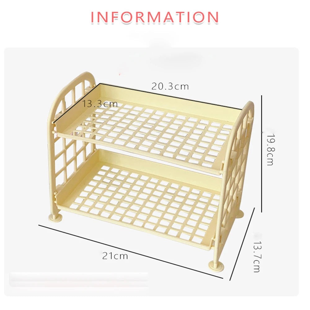 Obbty Desktop Stationery Rack Storage Holder Multi-Functional Plastic Shelf Makeup Organizer Office Dormitory Desk Organizer Shelf