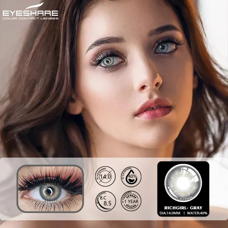 Obbty EYESHARE 2pcs Colored Contact Lenses For Eyes Natural Grey Contact Lens Color Lenses Yearly Beauty Exclusive Contact Lens Eye