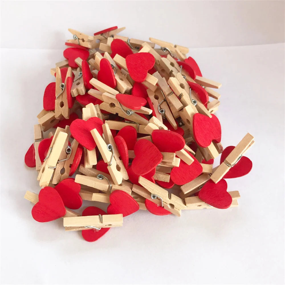 Obbty New 50Pcs/Set Wooden Clips Love Heart Pegs Clothespin DIY Cute Wedding Decoration Craft Pegs Clothespin