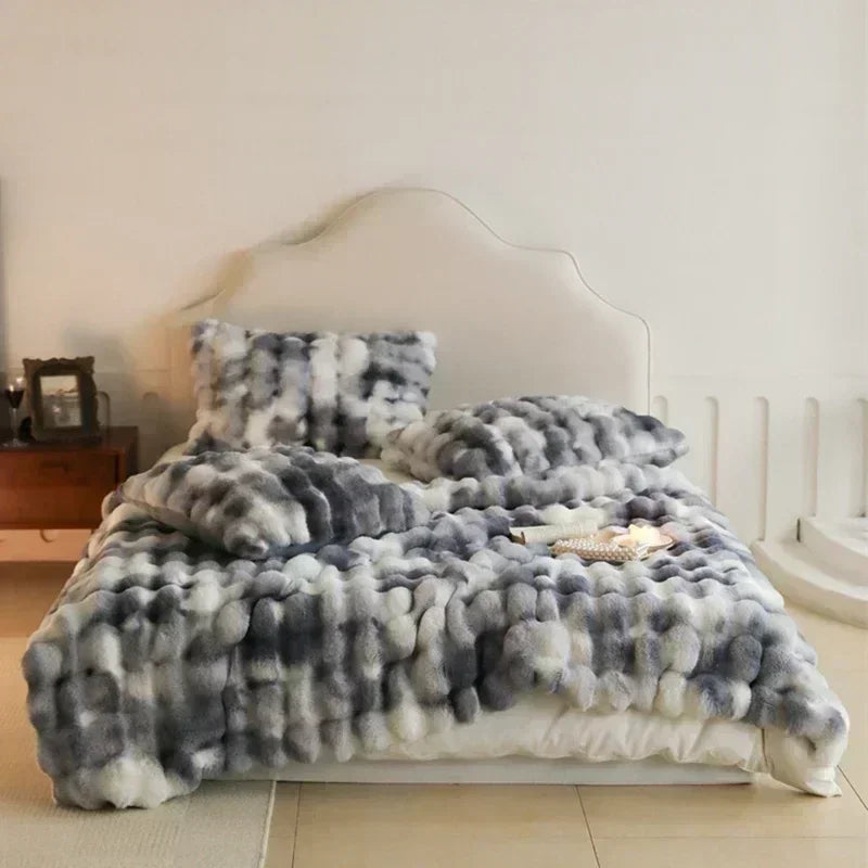 Obbty New Tie-dye Tuscan Faux Fur Weighted Blankets for Winter High-end Warm Sofa Throw Blanket Warmth Fluffy Soft Blankets for Beds