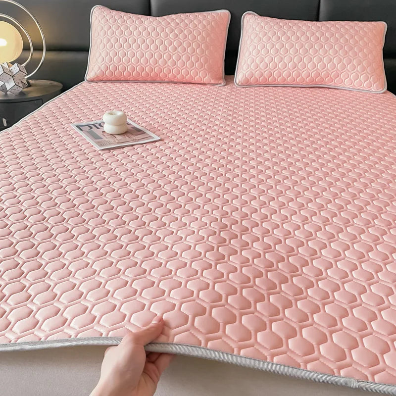 Obbty Thicken Natural Latex Cooling Mat for Bed High-quality Cool Feeling Rayon Bed Sheet Set Breathable Ice Silk Summer Mat for Bed