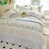 Obbty Washed Cotton Four-piece Set Korean Princess Style Ruffled Bed Sheet Quilt Cover Set Bed Skirt Style Ins Style Bed Three-piece