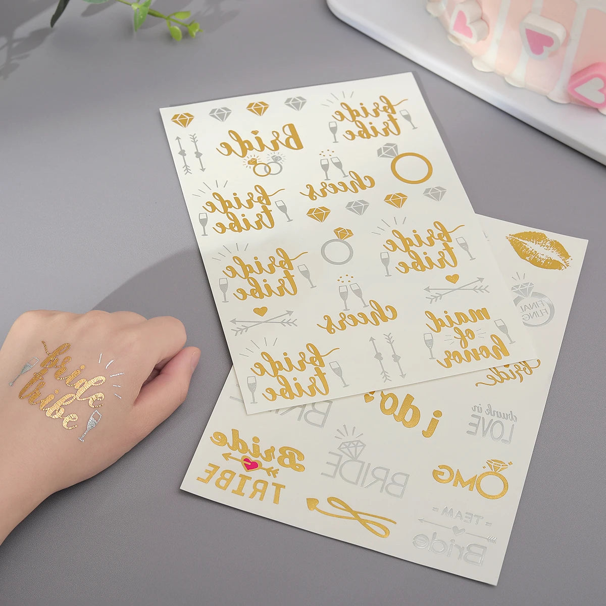 Obbty 2pcs Bride Wedding Bachelor Party Tattoo Sticker Team Bride to Be Hot Stamping Sticker