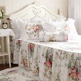 Obbty 200x200cm Floral Print Bed Spread 100% Satin Cotton Bed Cover Bed Sheet Handmade Coverlet Bed Skirt Home Bedclothes