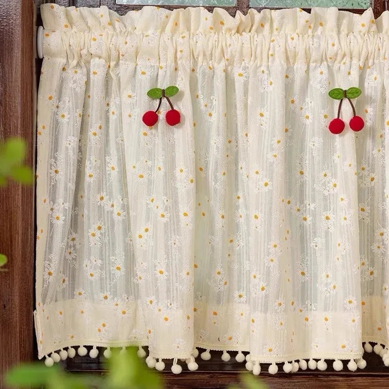 Obbty Short Valance Tier Curtains for Kitchen Farmhouse Bookshelf Ruffle Lace Hotel Door Treatment Partition Decoration Drapes