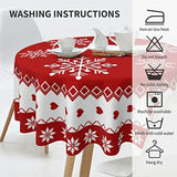 Obbty Christmas Table Cloth Red Round Christmas Tablecloth 60 Inch Washable Reusable Winter Snowflake Tablecloth for Holiday Party