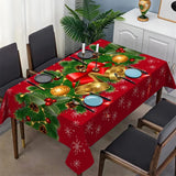 Obbty Christmas Festive Bells and Holly Rectangle Tablecloth Holiday Party Decor Waterproof Tablecloth for Table Christmas Decorations