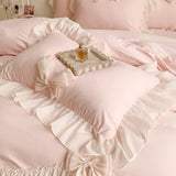 Obbty Pink Romantic French Princess Bedding Set, Lace Ruffles, Bow Bedding Set, Single, Queen, King, Duvet Cover, Bed Sheet, Pillowcas