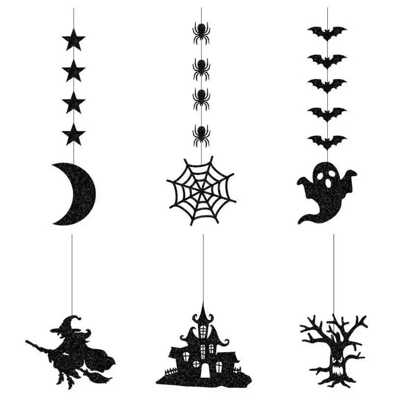 Obbty 6pcs Halloween Hanging Banner Garland Scary Spider Witch Ghost Bat Pendant Ornament Happy Halloween Party Decorations for Home