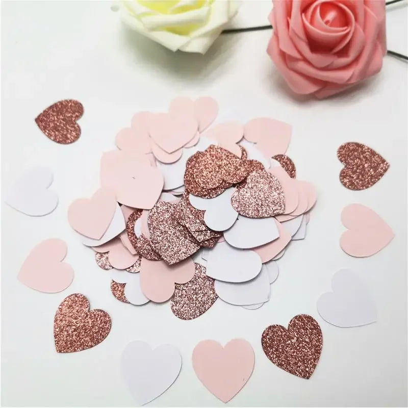 Obbty 100pcs Glittler Rose Gold 3cm Heart Paper Confetti Wedding Card Paper Confettis Birthday Baby Shower Wedding Party Supplies