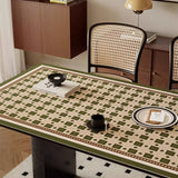 Obbty Retro Green Plaid Dining Table Mat Leather PVC Waterproof Oil-proof Tablecloth Kitchen Tabletop Protective Pad Decoration Home