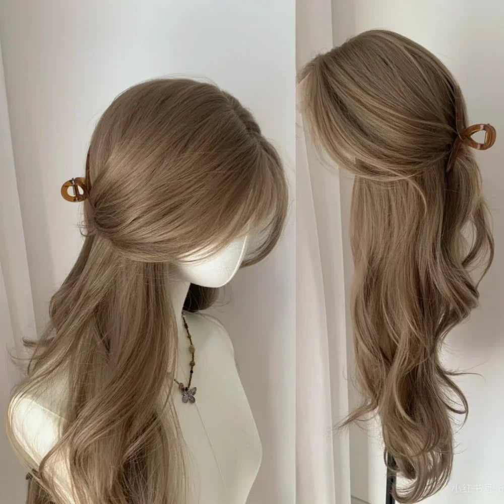 Obbty Light Brown Wig for Women Long Wavy Hair Synthetic Wig for Daily Life Cosplay Lolita Heat Resistant Headband Wigs