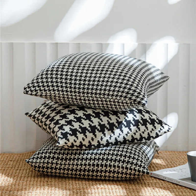 Obbty Cotton Houndstooth Knitting Cushion Covers 45x45cm Black and White Pillow Case for Living Room Decoration Sofa Pillow Cover