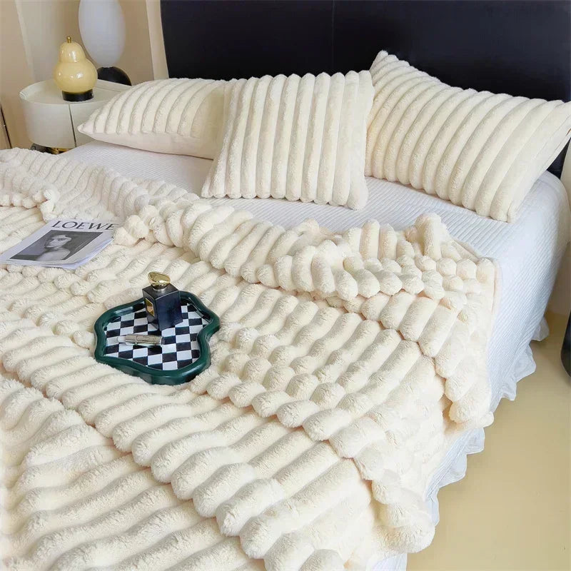 Obbty New Imitation Rabbit Velvet Autumn Warm Blankets for Beds Soft Fluffy Coral Fleece Throw Blankets for Sofa Warmth Bed Sheets