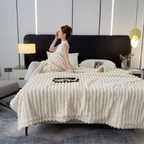 Obbty Soft Fluffy Wide Striped Blankets for Beds Air Conditioner Plush Throw Blanket Winter Bed Linen Sofa Cover Bedspread Blankets