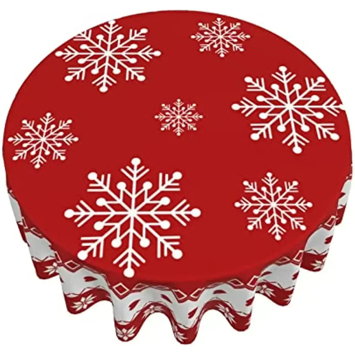 Obbty Christmas Table Cloth Red Round Christmas Tablecloth 60 Inch Washable Reusable Winter Snowflake Tablecloth for Holiday Party