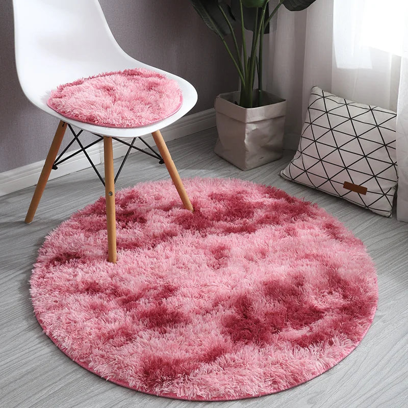 Obbty Pink Shaggy tie-dye Round Carpet Colorful Fluffy Circles Coffee Table Blanket Bedroom Hanging Basket Yoga Rug