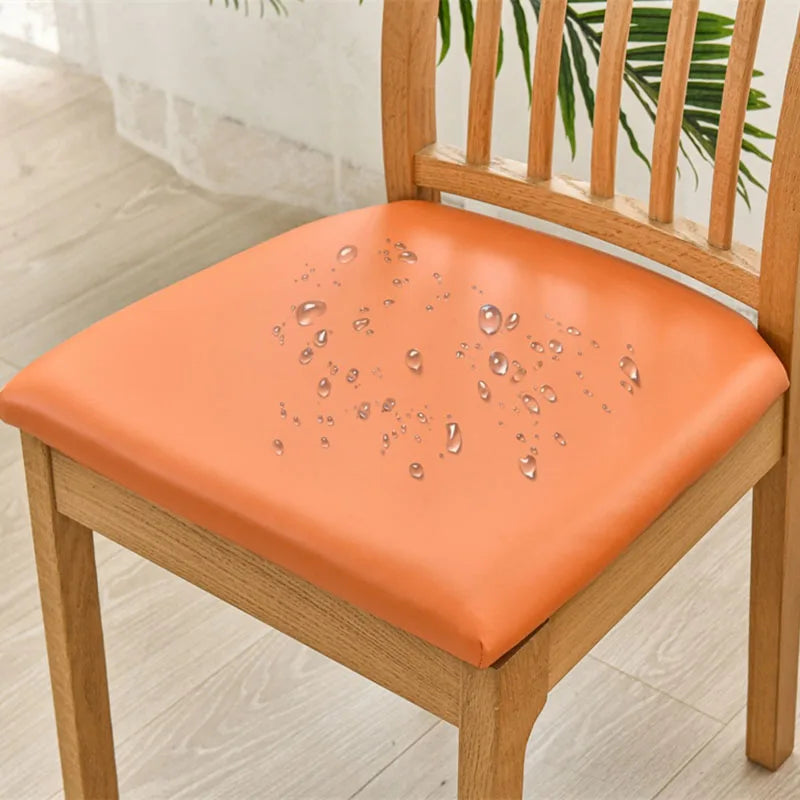 Obbty New Artificial Leather Waterproof Dining Room Chair Cover Oil -proof No Need To Wash Elastic Chair Cushion Cover for Home Hotel