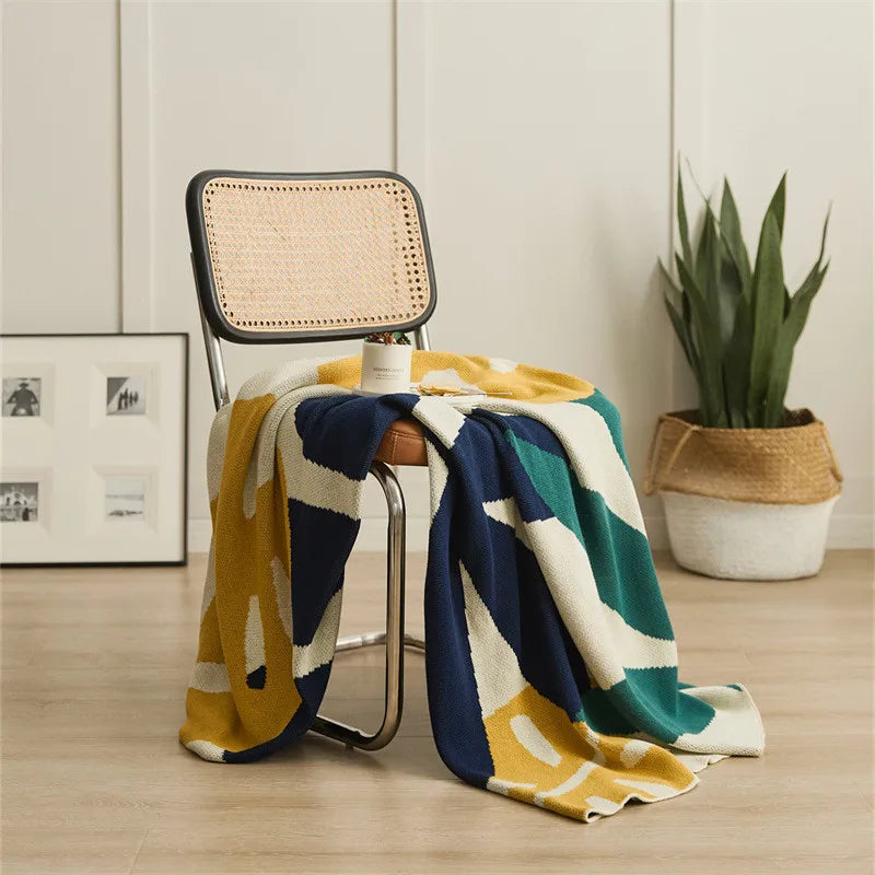 Obbty Sofa Bed Decorative Woolen Blankets Nordic Style Geometric Pattern Knitted Cover Blanket for All Seasons 130x160cm