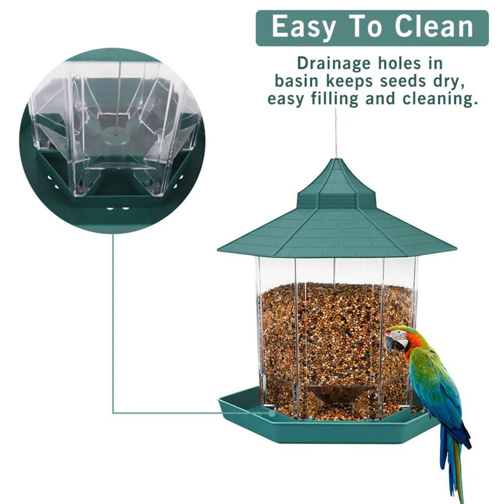 Obbty Waterproof Gazebo Hanging Wild Bird Feeder Pigeons Parrots Hangable Feeder  Large Capacity Pet Birds Feeding House For Garden Ya