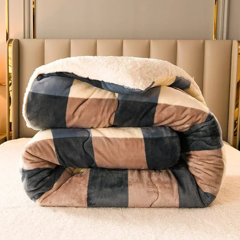 Obbty Plaid Super Thick Warm Blankets for Winter Autumn Milk Fleece Thicken Warmth Sleeping Blanket Soft Fluffy Comforter Quilt Duvet