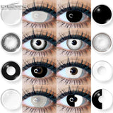 Obbty 1Pair Color Contact Lenses for Eyes Multicolored Lenses Anime Cosplay Eye Contacts Halloween White Black Lenses Yearly