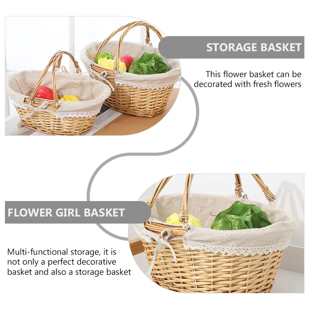 Obbty Picnic Basket Wedding Ceremony Decorations Woven Willow Wicker Flower Hanging Candy Child