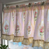 Obbty Wave Pink Embroidered Flowers Window Valance Living Room Elegant Lace Curtain Valance Lace Tape Short Curtains Kitchen