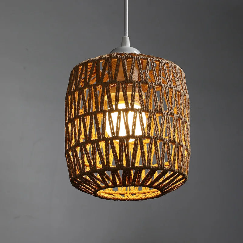 Obbty Rattan Lamp Shade Small Boho Shades Replacement Ceiling Light Covers Cylinder Woven Rope Lampshade for Pendant Light Floor Lamps