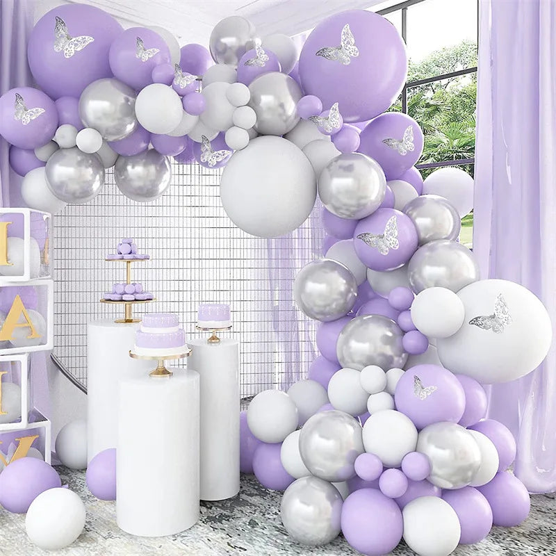 Obbty Macaron Purple Balloons Garland Chain Wedding Birthday Decoration White Macaron Lilac Ballon Arch DIY Baby Shower Decor