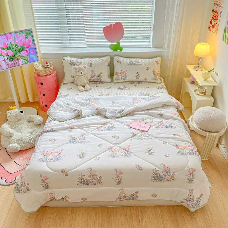 Obbty -  New Cool Feeling Summer Blanket Set with Latex Bed Mat Air Condition Comforter Bedding Sets Lightweight Breathable Cooling Quilt