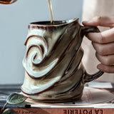 Obbty 500ml Leaf Pattern Ceramic Coffee Mug Large Capacity Frosted Water Cup Office Coffee Tea Cup Kitchen Utensils