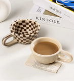 Obbty Ceramic Mug Irregular Chessboard Checkered Coffee Mug Milk Mugs Water Cup Drink Cup Juice Cups Household Tea Set Housewear