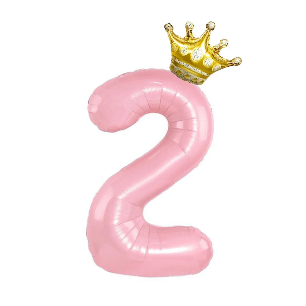 Obbty 40inch Pastel Light Blue Pink Foil Number Balloon With Crown 1 2 3 4 5 6 Boy Girl Birthday Party Baby Shower Wedding Decoration