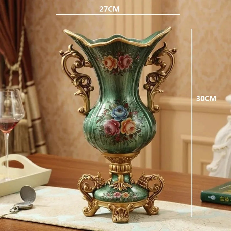 Obbty 30CM European Resin Vase Stereoscopic Dried Fowers Arrangement Wobble Plate Living Room Entrance Ornaments Home Decorations