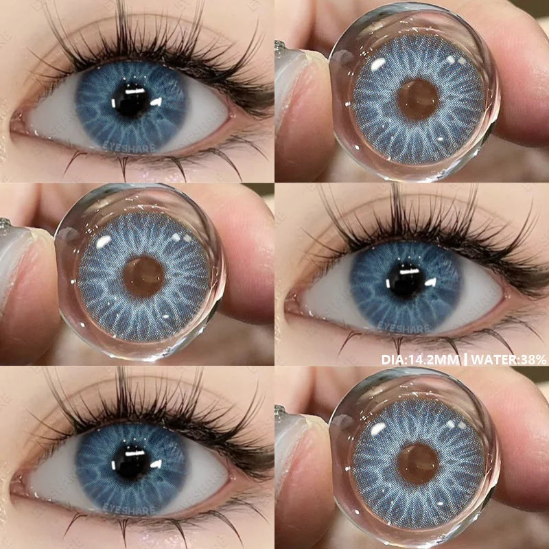 Obbty 1Pair Colored Contact Lenses for Eyes Natural Brown Eye Lenses Gray Pupils Blue Eye Soft Lenses Yearly Green Contacts