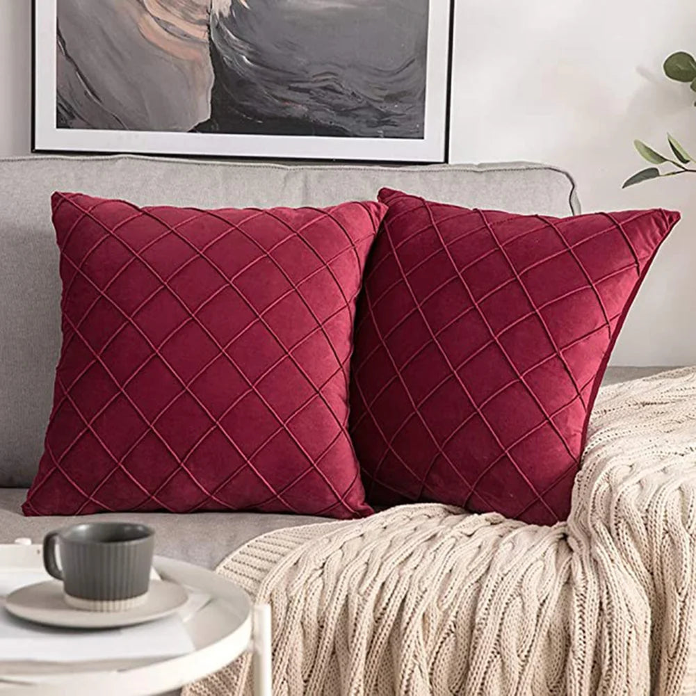 Obbty Pleated Crystal Velvet Pillowcases Throw Pillows Sofa Decorative Pillow Covers Soft Cushion Case for Bedroom Car Outdoors Plaid