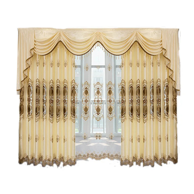 Obbty Balcony Customized Window Screen European Embroidery Blackout Curtains for Living Dining Room Bedroom Embroidered Windows