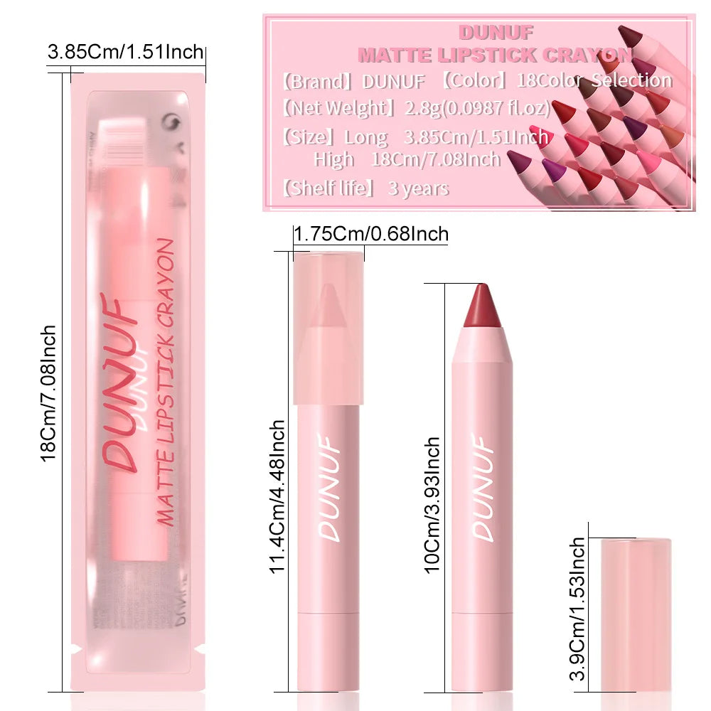 Obbty 18-Colors Lipstick Pencil Waterproof Sexy Red Matte Contour Tint Lipstick Lasting Non-stick Cup Lipliner Pen Lip Makeup Cosmetic