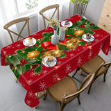 Obbty Christmas Festive Bells and Holly Rectangle Tablecloth Holiday Party Decor Waterproof Tablecloth for Table Christmas Decorations